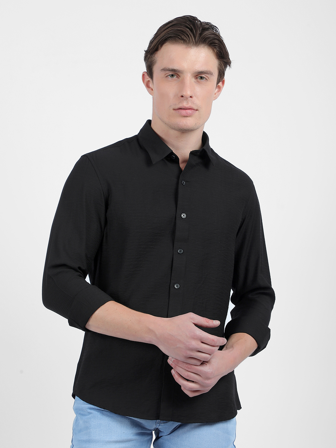 Numero Uno Men Solid Black Slim Fit Shirt